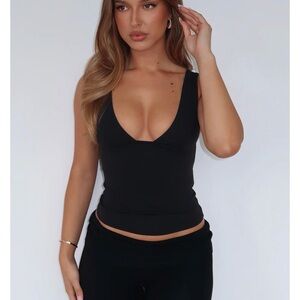 White Fox Boutique Black Deep V Tank Top